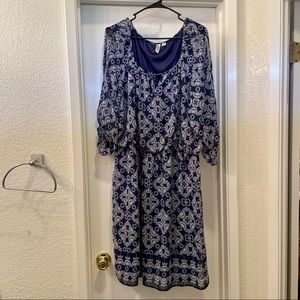 Tacera Navy and White Split-Sleeve Dress 3X